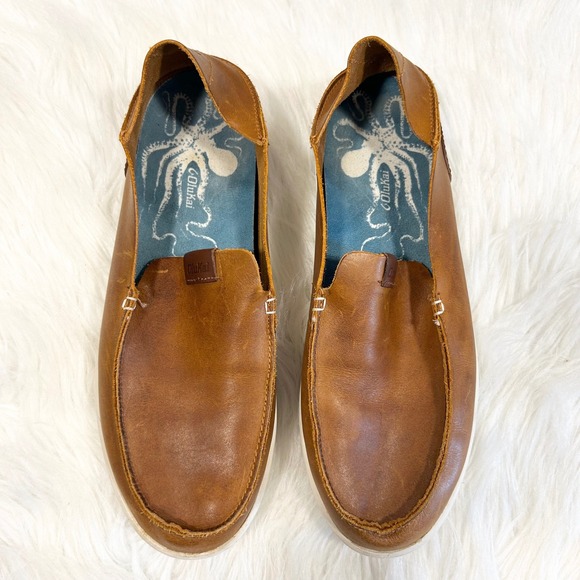 OluKai Other - OluKai Nalukai Slip On Mens Brown Leather Loafer Shoes Size 8.5